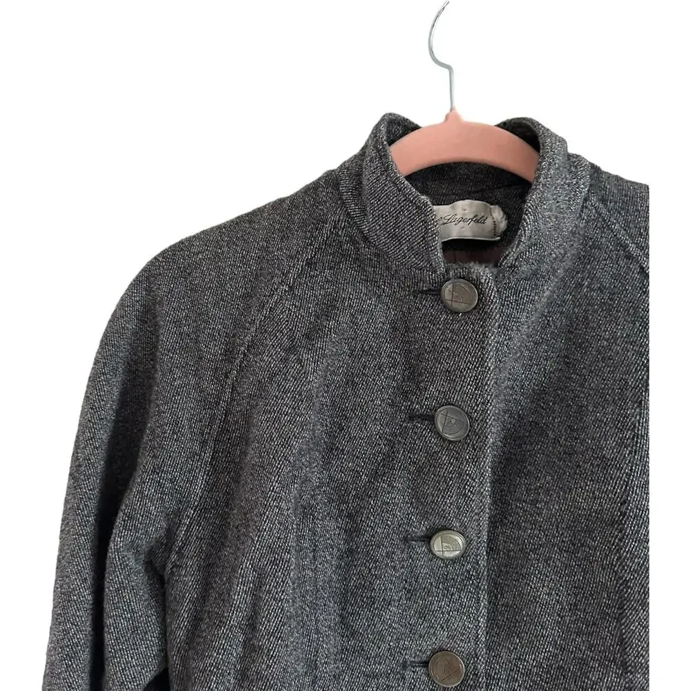 Karl Legerfeld Rare Vintage 90s Gray Tweed Military Steampunk Style Jacket